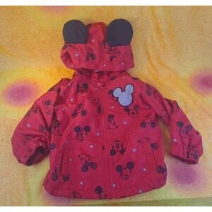 Disney Mickey Mouse‎ Toddler Size 2T Red/Black Zip Up Hooded Rain Jacket